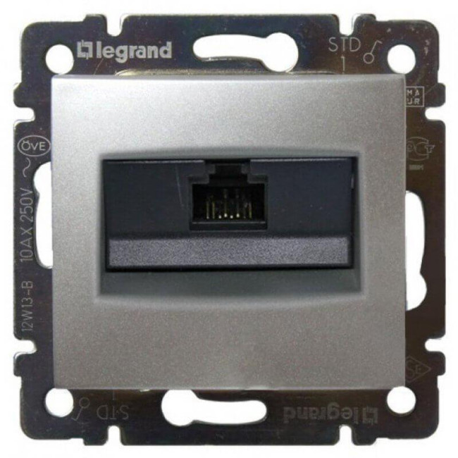 Розетка компьютерная RJ45 Legrand Valena 5e кат UTP с захватами алюминий 770230 Розетка компьютерная RJ45 Legrand Valena 5e кат UTP с захватами алюминий 770230