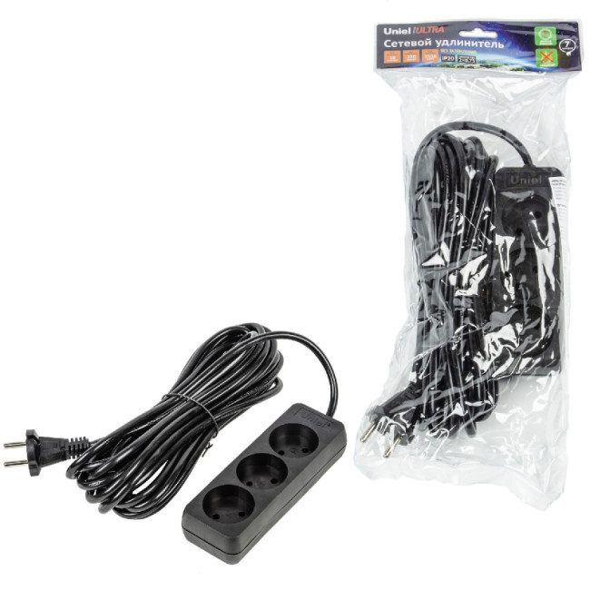 Удлинитель бытовой Uniel Ultra S-CU3-7 BLACK UL-00009987 Удлинитель бытовой Uniel Ultra S-CU3-7 BLACK UL-00009987