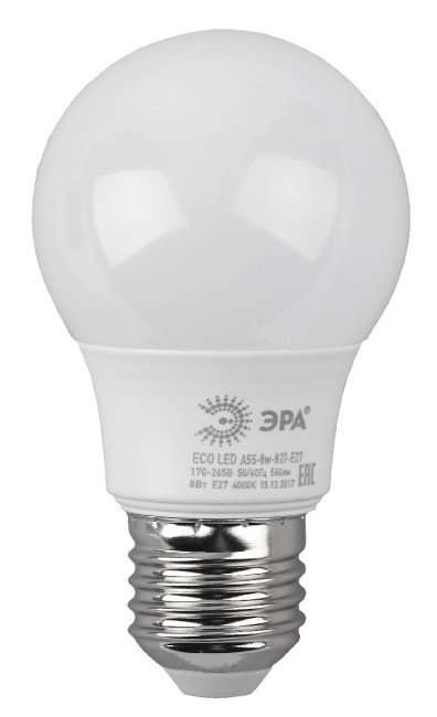 Лампа светодиодная Эра E27 8W 2700K ECO LED A55-8W-827-E27 Б0032095 Лампа светодиодная Эра E27 8W 2700K ECO LED A55-8W-827-E27 Б0032095