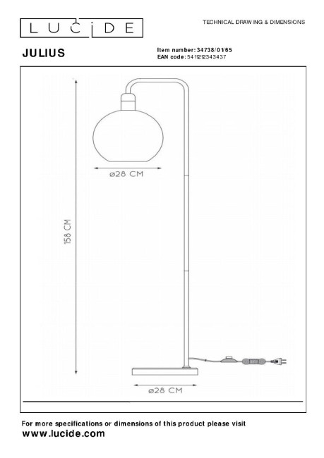 Торшер Lucide Julius 34738/01/65 Торшер Lucide Julius 34738/01/65