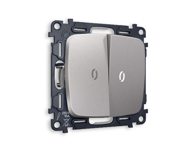 Комплект механизма 2-кл выключателя с подсветкой Ambrella Volt Omega MO504015 Комплект механизма 2-кл выключателя с подсветкой Ambrella Volt Omega MO504015