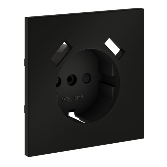 Накладка для розетки с заземлением и защитными шторками, с USB A+A Voltum S70 (черный матовый) VLS000908