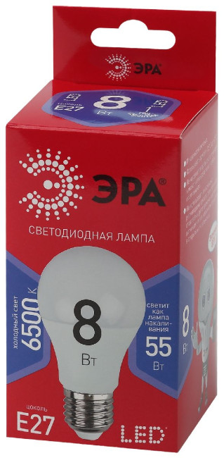 Лампа светодиодная Эра E27 8W 6500K LED A60-8W-865-E27 R Б0045323 Лампа светодиодная Эра E27 8W 6500K LED A60-8W-865-E27 R Б0045323
