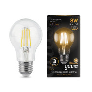 Лампа светодиодная филаментная Gauss E27 8W 2700К прозрачная 102802108 Лампа светодиодная филаментная Gauss E27 8W 2700К прозрачная 102802108