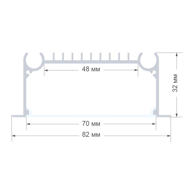 Профиль П-образный встраиваемый Apeyron ширина ленты до 48мм (рассеиватель, заглушки - 2шт) 08-29 Профиль П-образный встраиваемый Apeyron ширина ленты до 48мм (рассеиватель, заглушки - 2шт) 08-29