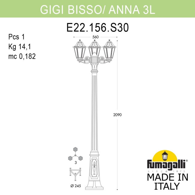 Садово-парковый светильник Fumagalli GIGI BISSO/ANNA 3L E22.156.S30.WXE27 Садово-парковый светильник Fumagalli GIGI BISSO/ANNA 3L E22.156.S30.WXE27