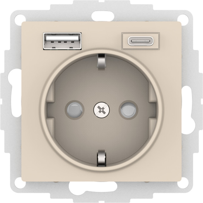 Розетка 16А с USB A+C (5В/2,4А/3 А, 2х5В/1,5А), мех Systeme Electric AtlasDesign Бежевый ATN000232 Розетка 16А с USB A+C (5В/2,4А/3 А, 2х5В/1,5А), мех Systeme Electric AtlasDesign Бежевый ATN000232