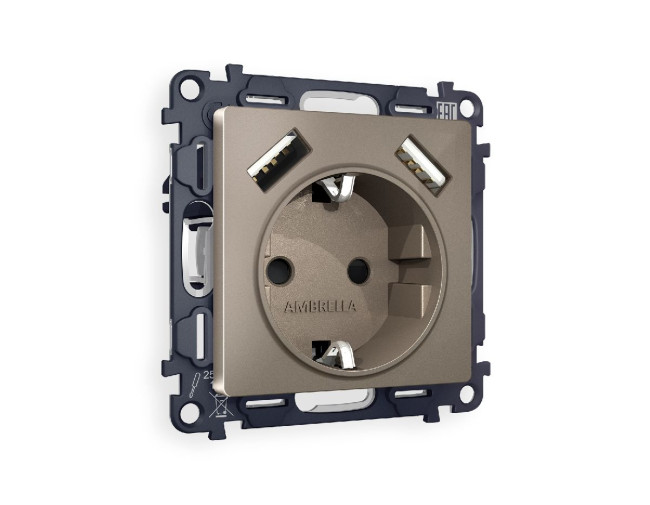 Комплект механизма розетки 2USB A+A 18W (быстрая зарядка) с/з Ambrella Volt Alfa MA639010 Комплект механизма розетки 2USB A+A 18W (быстрая зарядка) с/з Ambrella Volt Alfa MA639010