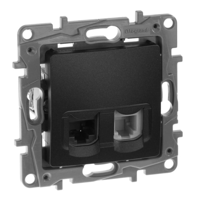 Розетка комбинированная RJ11+RJ45 Legrand Etika 5 кат UTP антрацит 672652 Розетка комбинированная RJ11+RJ45 Legrand Etika 5 кат UTP антрацит 672652