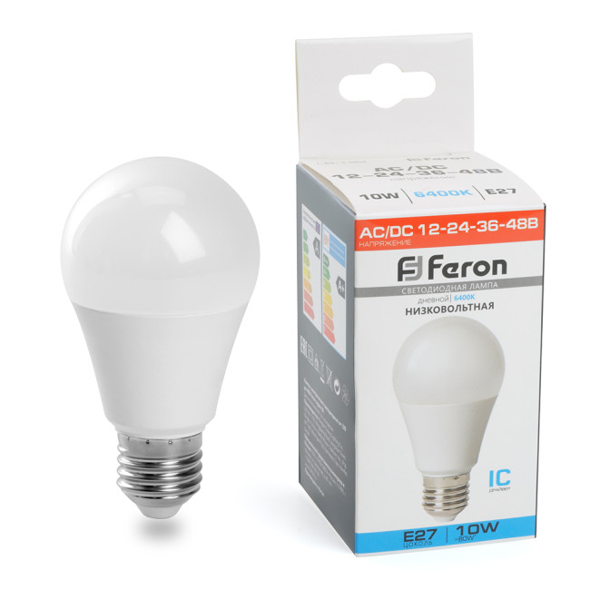 Лампа светодиодная низковольтная Feron LB-192 Шар E27 10W 6400K 48732 Лампа светодиодная низковольтная Feron LB-192 Шар E27 10W 6400K 48732