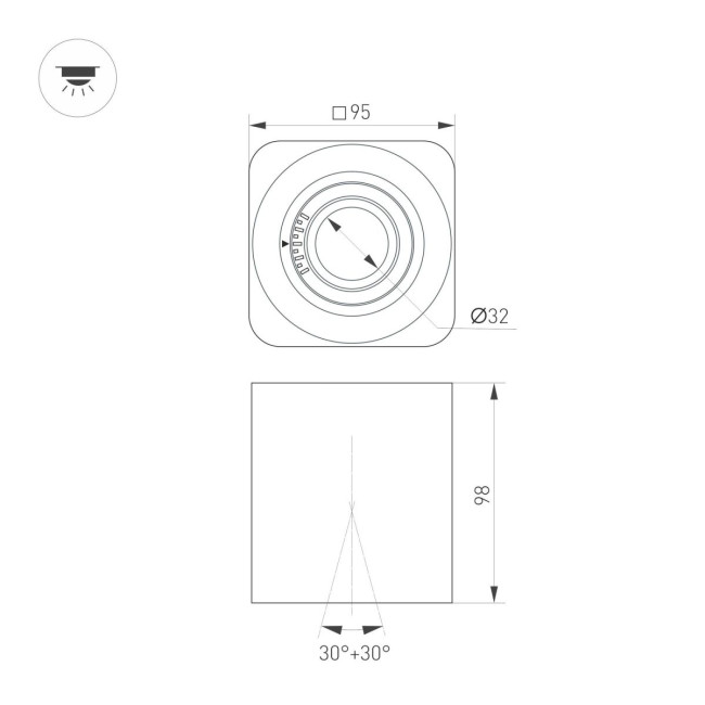 Накладной светильник Arlight SP-ACENTO-S95x95-10W Warm3000 (WH, 20-45 deg, 230V) 055746 Накладной светильник Arlight SP-ACENTO-S95x95-10W Warm3000 (WH, 20-45 deg, 230V) 055746