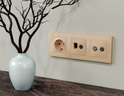 Комплект механизма розетки компьютерной + TV оконечной RJ-45 с автоматической защитной шторкой Alfa Шампань Quant Ambrella Volt MA612510 (AP6125, VM195)