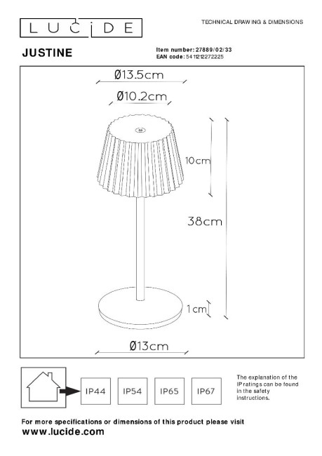 Настольная лампа Lucide Justine 27889/02/33 Настольная лампа Lucide Justine 27889/02/33