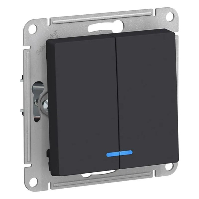 Выключатель двухклавишный Schneider Electric AtlasDesign 10A 250V с подсветкой карбон ATN001053 Выключатель двухклавишный Schneider Electric AtlasDesign 10A 250V с подсветкой карбон ATN001053