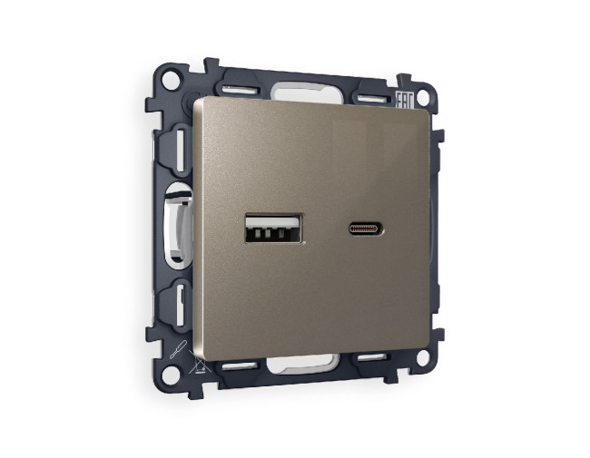 Комплект механизма розетки 2USB A+C 20W (быстрая зарядка) Ambrella Volt Alfa MA641010