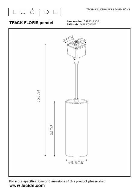 Трековый светильник Lucide Track floris pendel 09955/01/30