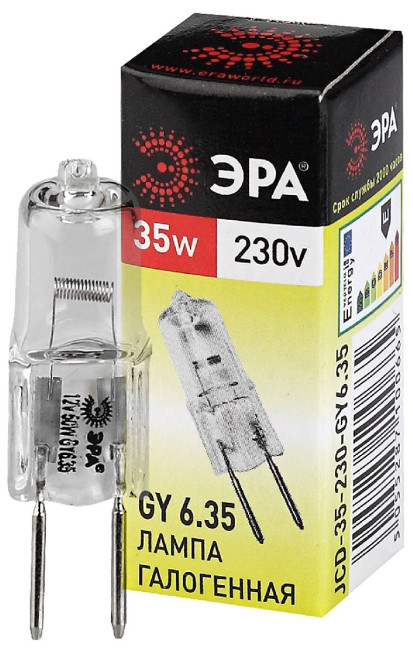 Лампа галогенная Эра GY6.35 35W 3000K GY6.35-JCD-35W-230V C0027373 Лампа галогенная Эра GY6.35 35W 3000K GY6.35-JCD-35W-230V C0027373