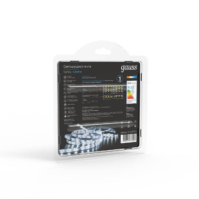 Светодиодная влагозащищенная лента Gauss 4,8W/m 60LED/m 2835SMD холодный белый 5M 311000305 Светодиодная влагозащищенная лента Gauss 4,8W/m 60LED/m 2835SMD холодный белый 5M 311000305