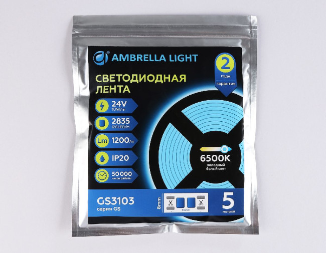 Светодиодная лента Ambrella Light LED Strip 24В 2835 10Вт/м 6500K 5м IP20 GS3103