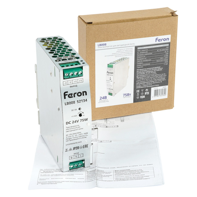 Трансформатор электронный на DIN-рейку Feron LB008 5W 24V IP20 52134 Трансформатор электронный на DIN-рейку Feron LB008 5W 24V IP20 52134