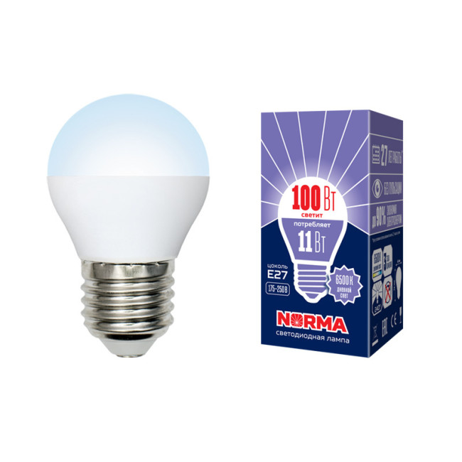 Лампа светодиодная (UL-00003833) Volpe E27 11W 6500K матовая LED-G45-11W/DW/E27/FR/NR Лампа светодиодная (UL-00003833) Volpe E27 11W 6500K матовая LED-G45-11W/DW/E27/FR/NR