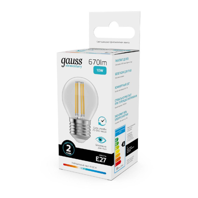 Лампа светодиодная Gauss Filament Elementary E27 10W 4100K 52220 Лампа светодиодная Gauss Filament Elementary E27 10W 4100K 52220