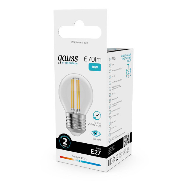 Лампа светодиодная Gauss Filament Elementary E27 10W 4100K 52220 Лампа светодиодная Gauss Filament Elementary E27 10W 4100K 52220