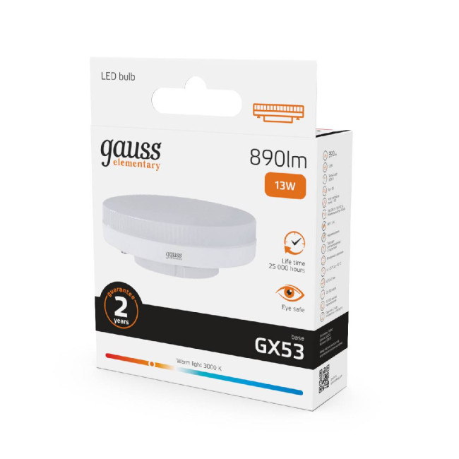 Лампа светодиодная Gauss GX53 13W 3000K матовая 83813 Лампа светодиодная Gauss GX53 13W 3000K матовая 83813