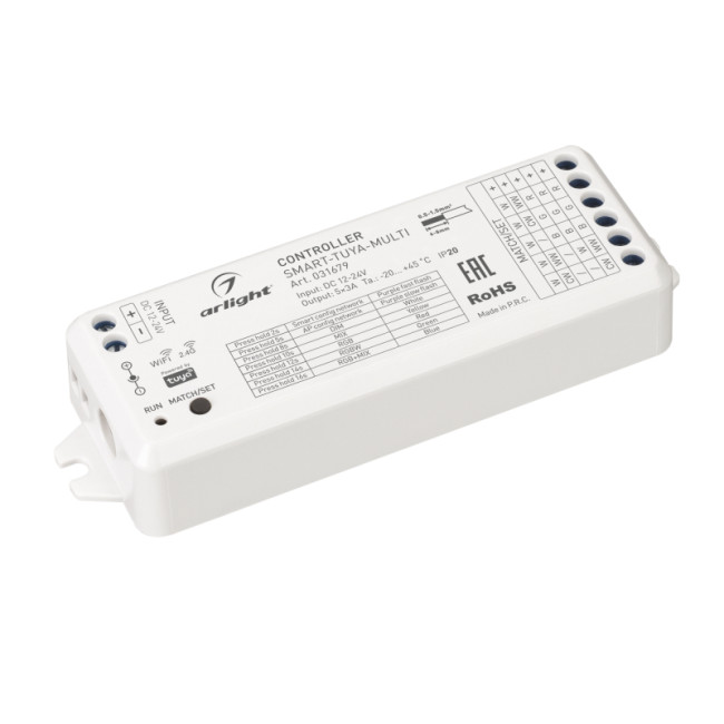 Контроллер Arlight Smart-Tuya-Multi (12-24V, 5x3A, RGB-Mix, 2.4G) 031679 Контроллер Arlight Smart-Tuya-Multi (12-24V, 5x3A, RGB-Mix, 2.4G) 031679