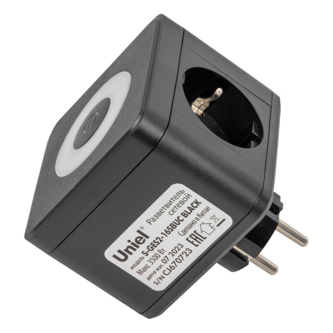 Разветвитель сетевой с выключателем Uniel S-GES2-16SBUC BLACK UL-00011246 Разветвитель сетевой с выключателем Uniel S-GES2-16SBUC BLACK UL-00011246
