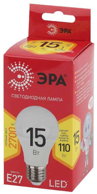 Лампа светодиодная Эра E27 15W 2700K LED A60-15W-827-E27 R Б0046355 Лампа светодиодная Эра E27 15W 2700K LED A60-15W-827-E27 R Б0046355