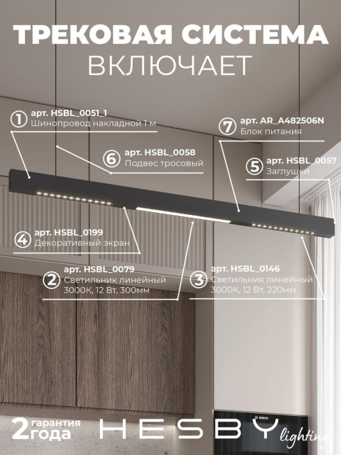 Трековая система со светильниками №8 трехфазная подвесная Eldeko (48В, форма - прямая, 1м, 3000K) черная Hesby Lighting HSBL_kompl_E008_PI1B3K Трековая система со светильниками №8 трехфазная подвесная Eldeko (48В, форма - прямая, 1м, 3000K) черная Hesby Lighting HSBL_kompl_E008_PI1B3K