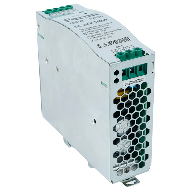 Трансформатор электронный на DIN-рейку Feron LB008 150W 24V IP20 52136 Трансформатор электронный на DIN-рейку Feron LB008 150W 24V IP20 52136