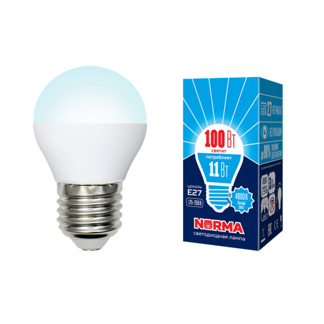 Лампа светодиодная (UL-00003834) Volpe E27 11W 4000K матовая LED-G45-11W/NW/E27/FR/NR Лампа светодиодная (UL-00003834) Volpe E27 11W 4000K матовая LED-G45-11W/NW/E27/FR/NR