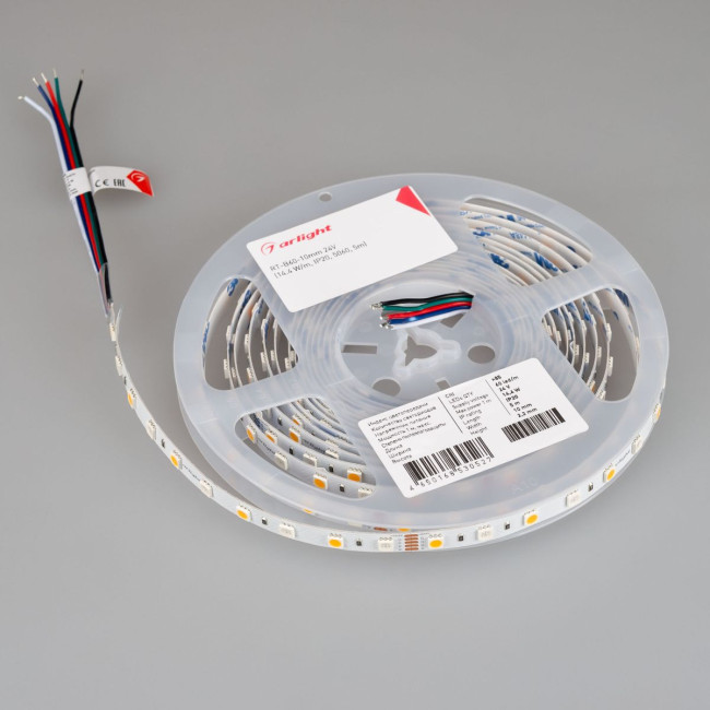 Светодиодная лента Arlight RT-B60-10mm 24V RGBW-White (14.4 W/m, IP20, 5m) (Открытый) 018325(3)