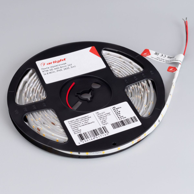 Светодиодная герметичная лента Arlight RTW-SE-A60-8mm 24V Warm2700 (4.8 W/m, IP65, 2835, 5m) 055407