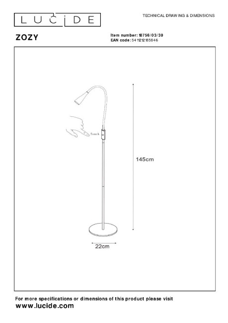 Торшер Lucide Zozy 18756/03/30 Торшер Lucide Zozy 18756/03/30