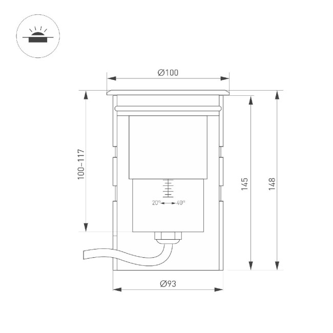 Грунтовый светильник Arlight ART-GROUND-ZOOM-R100-15W Warm3000 038172 Грунтовый светильник Arlight ART-GROUND-ZOOM-R100-15W Warm3000 038172