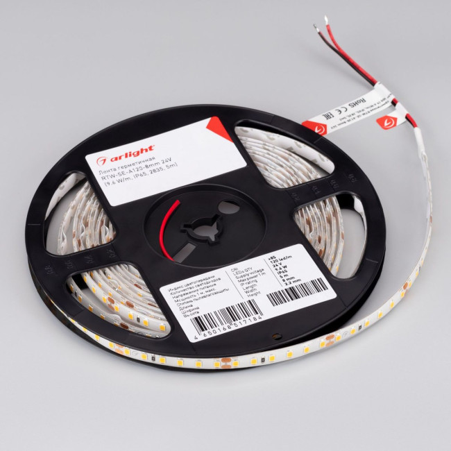 Светодиодная герметичная лента Arlight RTW-SE-A120-8mm 24V Warm2700 (9.6 W/m, IP65, 2835, 5m) 055405
