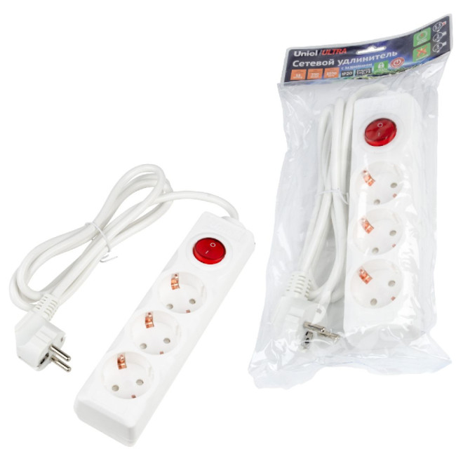 Удлинитель бытовой Uniel Ultra S-GCU3-1,5B WHITE UL-00010013