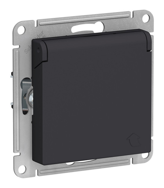 Розетка с/з, со шторками, с крышкой, 16А Systeme Electric AtlasDesign Карбон ATN001046