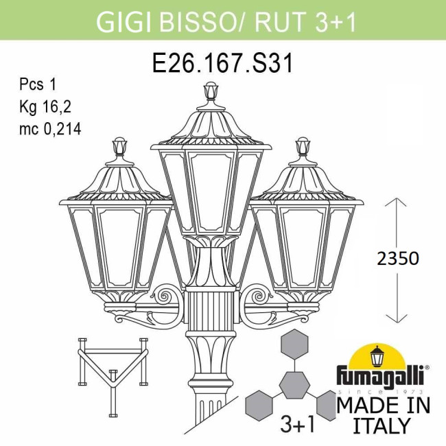 Садово-парковый светильник Fumagalli GIGI BISSO/RUT 3+1 E26.156.S31.AXE27 Садово-парковый светильник Fumagalli GIGI BISSO/RUT 3+1 E26.156.S31.AXE27