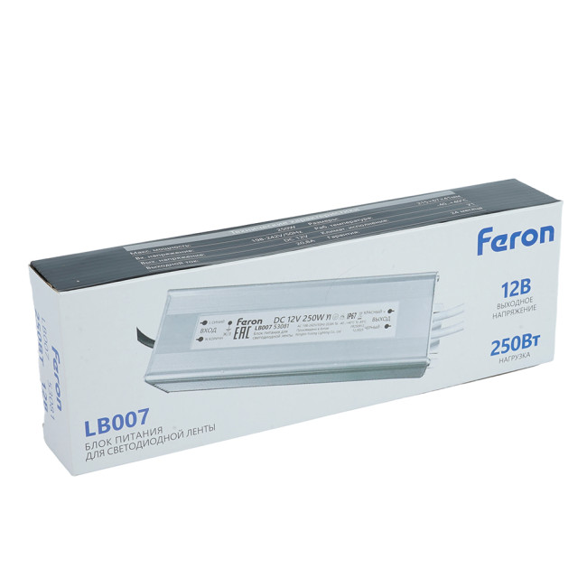 Трансформатор электронный для светодиодной ленты Feron LB007 250W 12V IP67 (драйвер) 53081 Трансформатор электронный для светодиодной ленты Feron LB007 250W 12V IP67 (драйвер) 53081