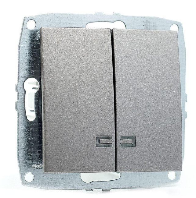 Выключатель двухклавишный с подсветкой Mono Electric Despina-Larissa 10А 250В антрацит 500-002425-103 Выключатель двухклавишный с подсветкой Mono Electric Despina-Larissa 10А 250В антрацит 500-002425-103