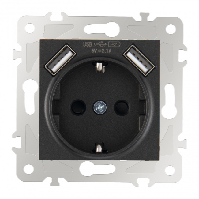 Розетка с заземлением, шторками + USB Arte Milano 203.47-1.black Розетка с заземлением, шторками + USB Arte Milano 203.47-1.black