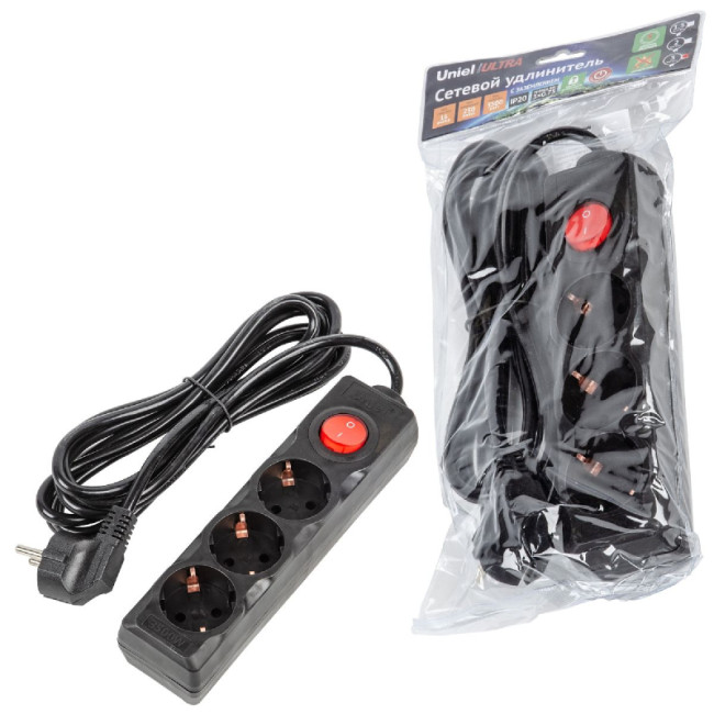 Удлинитель бытовой Uniel Ultra S-GCU3-3B BLACK UL-00010017 Удлинитель бытовой Uniel Ultra S-GCU3-3B BLACK UL-00010017