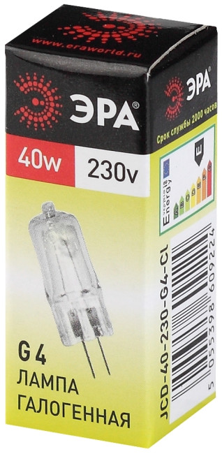 Лампа галогенная Эра G4 40W 3000K G4-JCD-40W-230V-CL C0039280 Лампа галогенная Эра G4 40W 3000K G4-JCD-40W-230V-CL C0039280