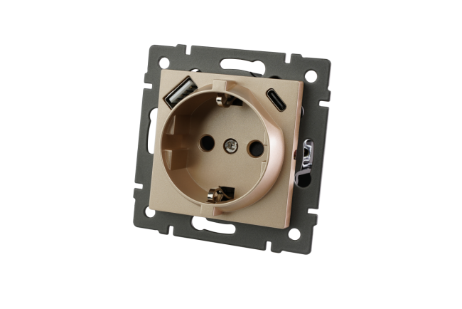 Механизм розетки с USB зарядкой Arlight SCT-MUAC-PL-GD-V (250V, 16A) 049832 Механизм розетки с USB зарядкой Arlight SCT-MUAC-PL-GD-V (250V, 16A) 049832