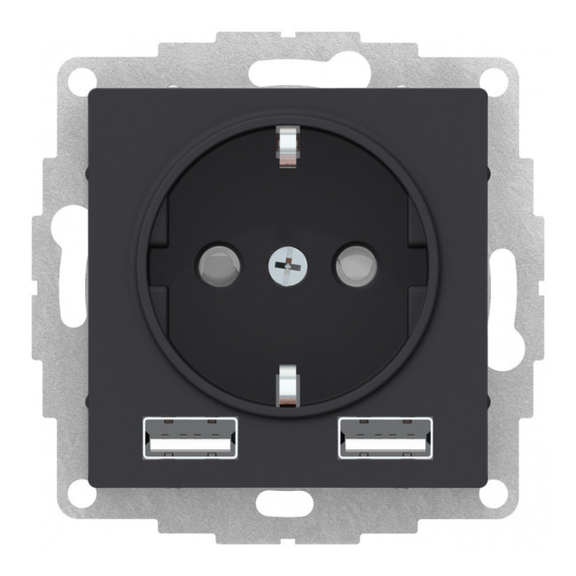 SO + USB Розетка A+A, 5В/2,4А, 2х5В/1,2 А, механизм Systeme Electric AtlasDesign Карбон ATN001030 SO + USB Розетка A+A, 5В/2,4А, 2х5В/1,2 А, механизм Systeme Electric AtlasDesign Карбон ATN001030