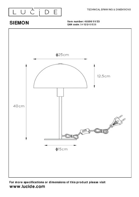 Настольная лампа Lucide Siemon 45596/01/33 Настольная лампа Lucide Siemon 45596/01/33